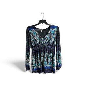 Venus Womens Medium Long Sleeve Pullover Blouse Multicolor Y2K Babydoll 4647